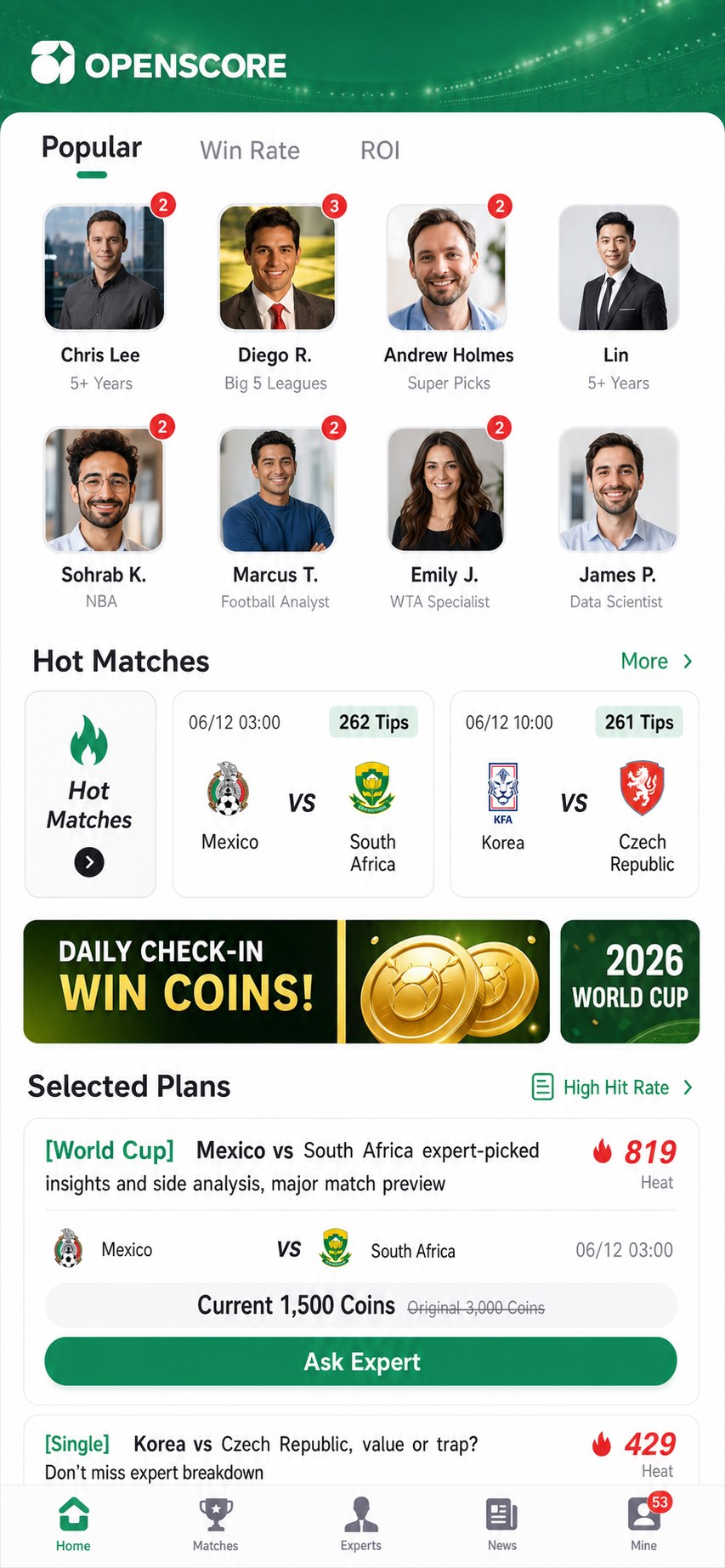 OpenScore home screen in English