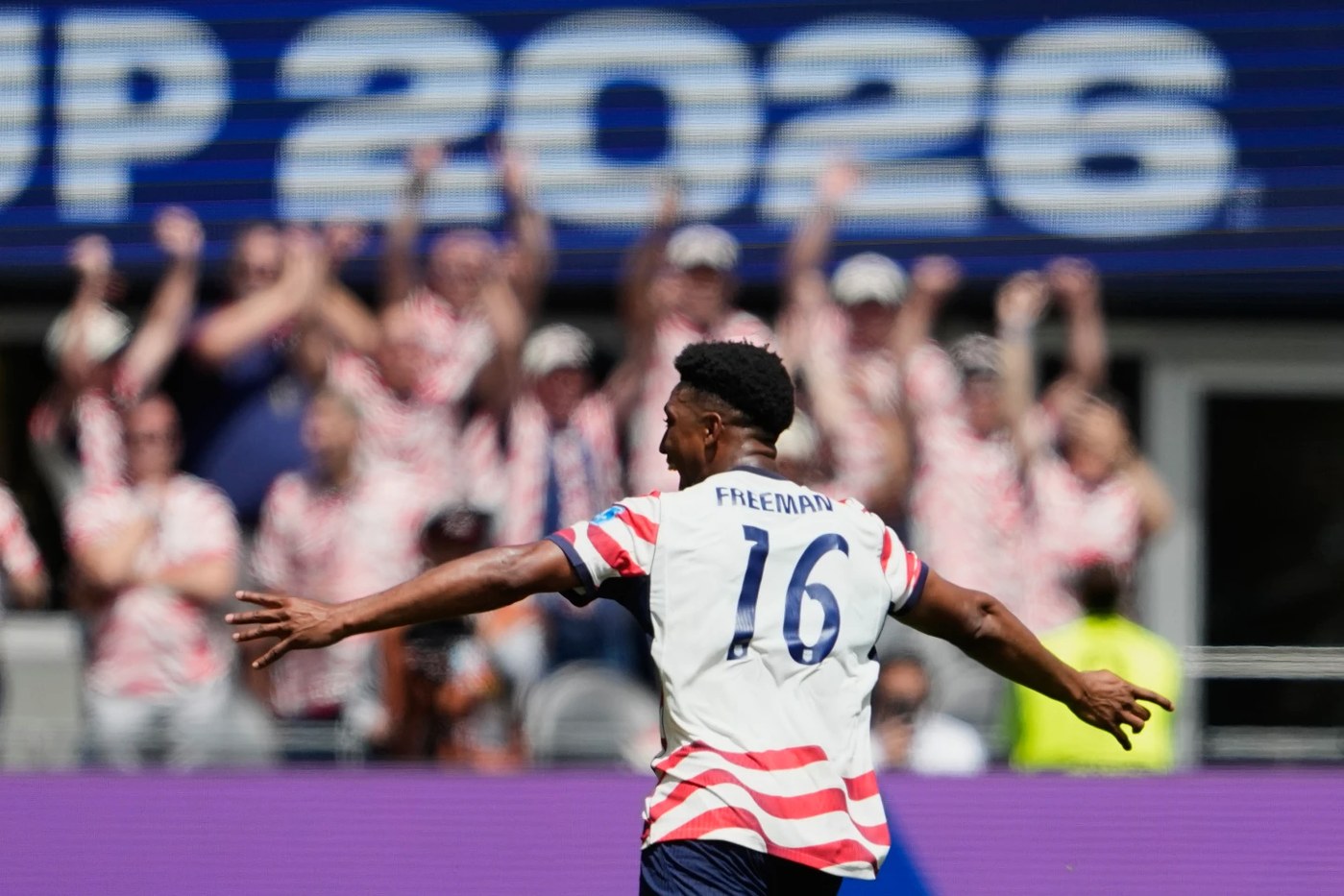 Alex Freeman celebrates the United States second goal